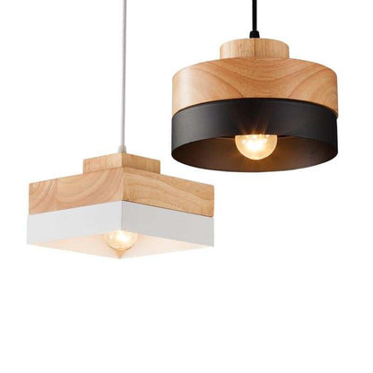 Nordic Solid Wood Lamp Simple Dining Table Pendant Lights Personality E27 Creative Living Room Bedroom Balcony Lamp With Bulb