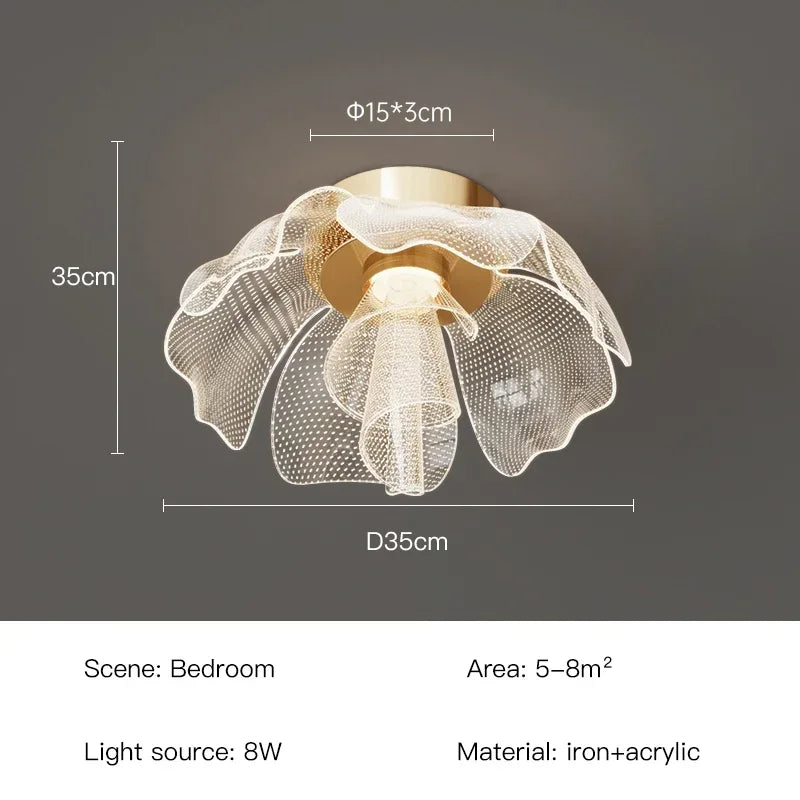 LED Ceiling Light Flower Design Acrylic Lamp Study Bedroom Entrance Hallway Light Interior Gold Luxury Lighting