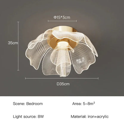 LED Ceiling Light Flower Design Acrylic Lamp Study Bedroom Entrance Hallway Light Interior Gold Luxury Lighting