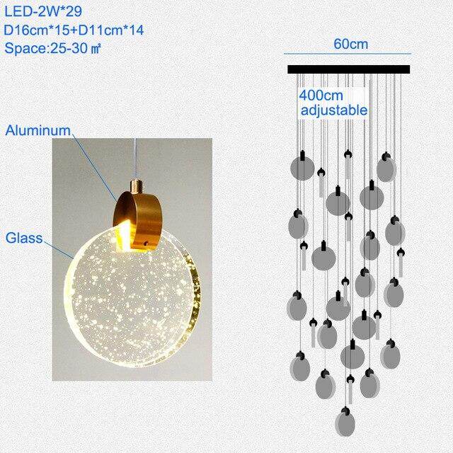 Modern Pendant Lamp For Stairwell Led Hanging Light For Hall Pendant Lights Living Room Round Glass Restaurant Kitchen Lighting