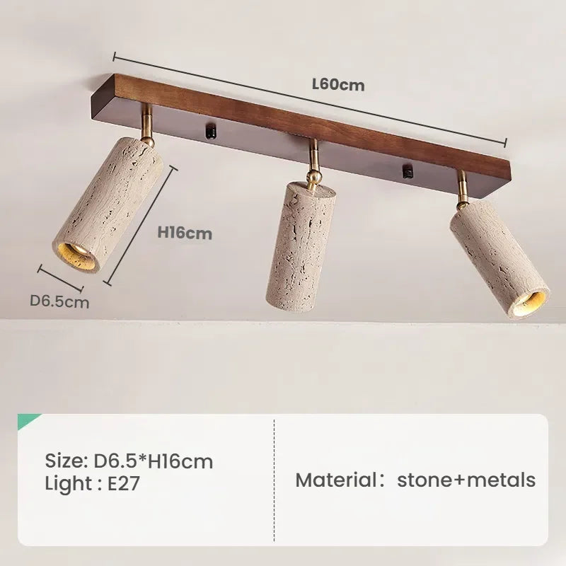 Wabi-Sabi Japanese Style Yellow Travertine Ceiling Lamp Cave Stone 3 Heads Spotlight