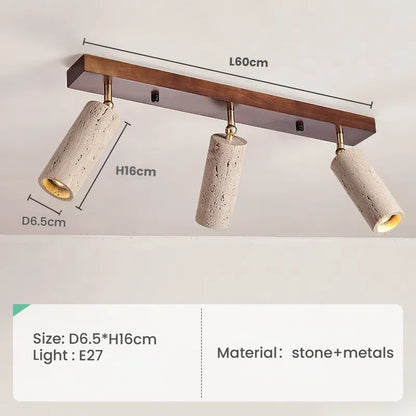 Wabi-Sabi Japanese Style Yellow Travertine Ceiling Lamp Cave Stone 3 Heads Spotlight