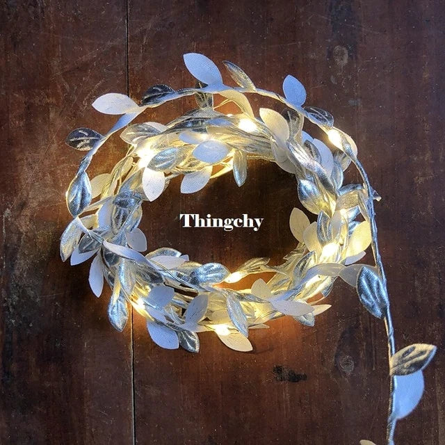 tiny leaves garland fairy light led copper wire Battery string lights for Wedding forest Table Christmas home party Decoration
