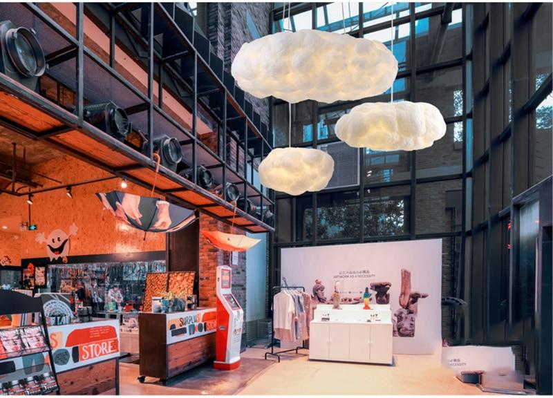 Floating white clouds chandelier silk cloud lights hotel lobby art bedroom decoration designer creative engineering lamps