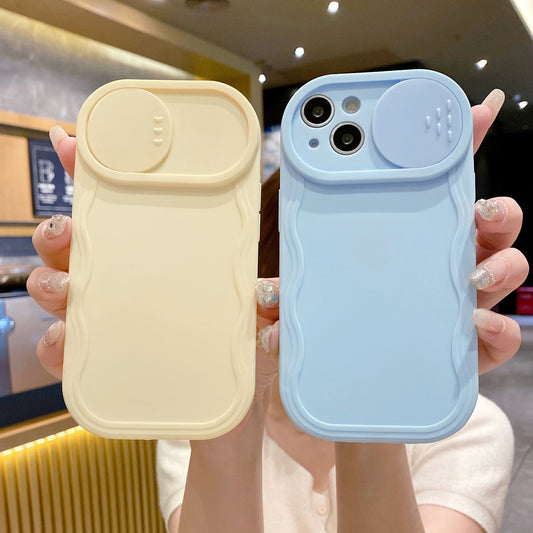 Wavy Pattern Minimalist Solid Color Sliding Window Soft Case for Apple IPhone 15/13/11 and XS Max 16