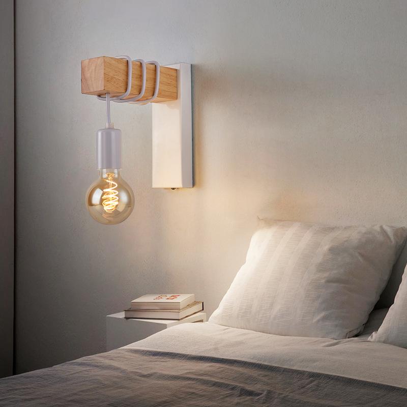 Retro Bedside Wall Lamp Wooden Wall Lamp
