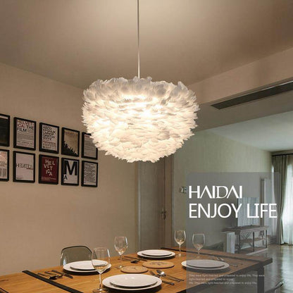 Loft Modern White Nature Goose Feather Pendant Lights Romantic E27 Led Pendant Lamps For Home Restaurant Bedroom Living Room