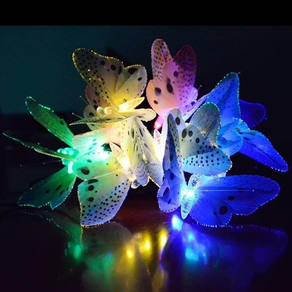 12/20 Led Solar Powered Butterfly Fiber Optic Fairy String Lights Waterproof Christmas Outdoor Garden Holiday Decoration Lights