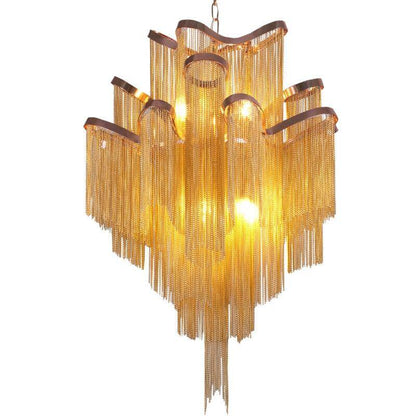 Modern Luxury Silver Gold Aluminium chain fringed Pendant Lamp Luxury Stair Pendant Hanging Light for Home Hotel Decoration