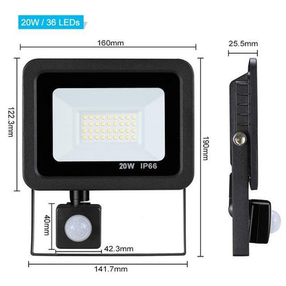 LED PIR Motion Sensor Adjustable Flood Light 10W 20W 30W 50W Waterproof IP66 Floodlight Garden Spotlight Outdoor Wall Lamp