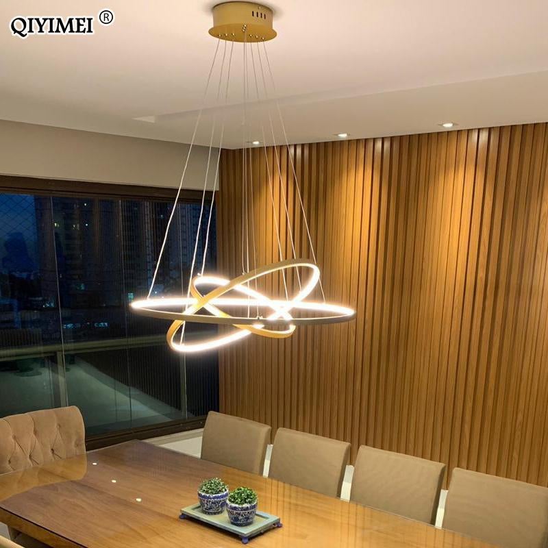 Modern LED Pendant Lights For Living Dining Room White Golden Coffee Black Circle Rings Aluminum Body Lamp Fixtures Home Lamp