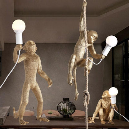 Modern Lovely Gold White Monkey Hemp Rope Pendant Lamp For Children Home Bar Cafe Decoration