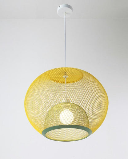 Nordic Simple Iron Grid Chandelier Modern Simple Cafe Restaurant Makaron Single Head Double Layer Birdcage Lamp