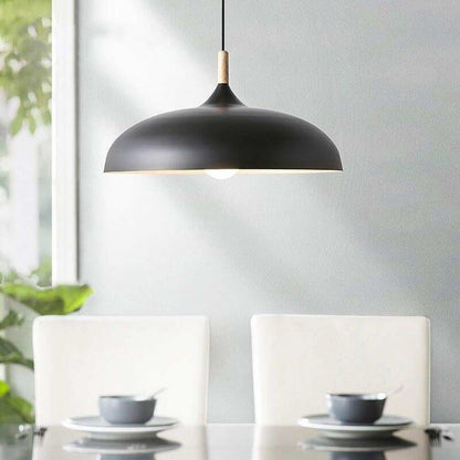 Pendant Light 35cm Diameter Matte Aluminum Lampshade 10cm Iron Base Solid Wood Accessories 1.2 m Suspension Line E27 Lamp Holder