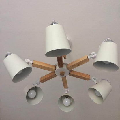 Nordic Simple Wooden E27 LED Steering Chandelier Black&White Two Color Iron Chandelier For Dining Room Living Room Bedroom