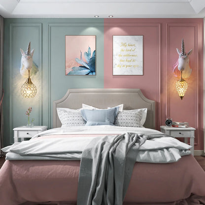 Nordic Modern Unicorn Wall Lamps Simple Individual Lovely Kids Room Wall Lights Bedroom Lamp Cartoon Sconce Wall Light