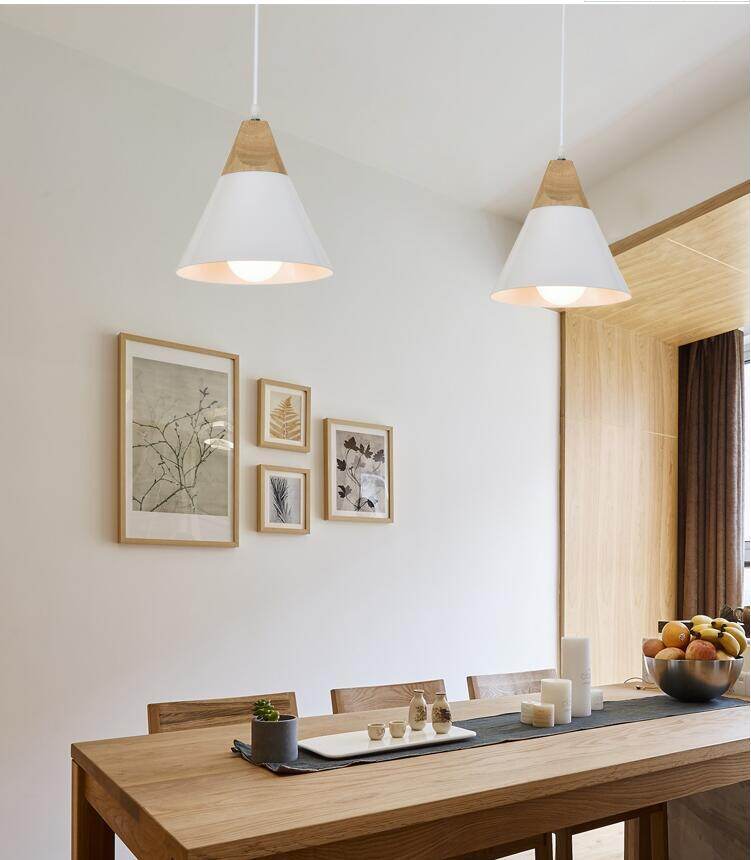 Nordic Combined Bar Real Wood Pendant Lights Multicolor Aluminum Lamp Shade Pendant Lamps for Dining Room Home Lighting Fixture