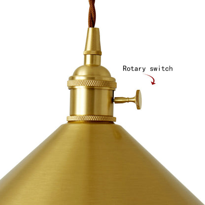 Vintage Copper Pendant Lamp Rotary Switch Gold Triangle Hot Pot Restaurant Milk Tea Shop Restaurant Simple Lighting Fixtures E27