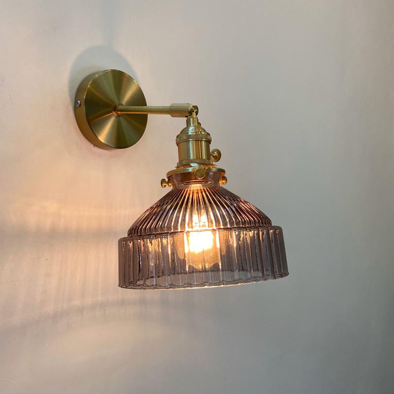 Nordic Literature And Art Fresh Bedroom Glass Brass Copper Wall Lamp
