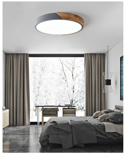 Modern Ceiling Light Wood Iron Acrylic Round Dustproof Lamp Kitchen Bedroom Porch LED Chip Decoration Lighting Fixture