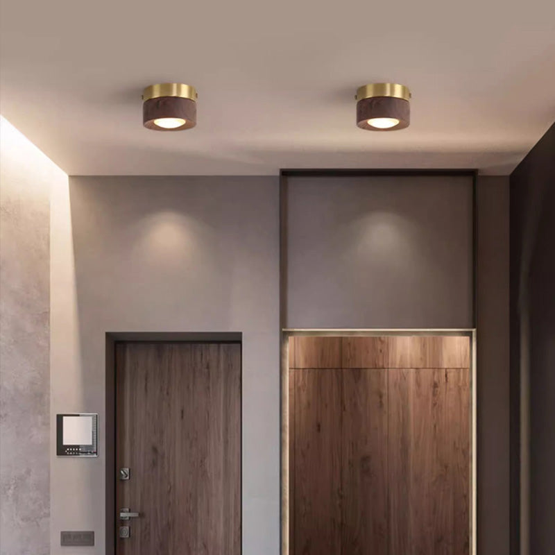 Walnut Wood Brass Downlight Ceiling Light Fixture Spotlight for Living Dining Room Kitchen Island Corridor