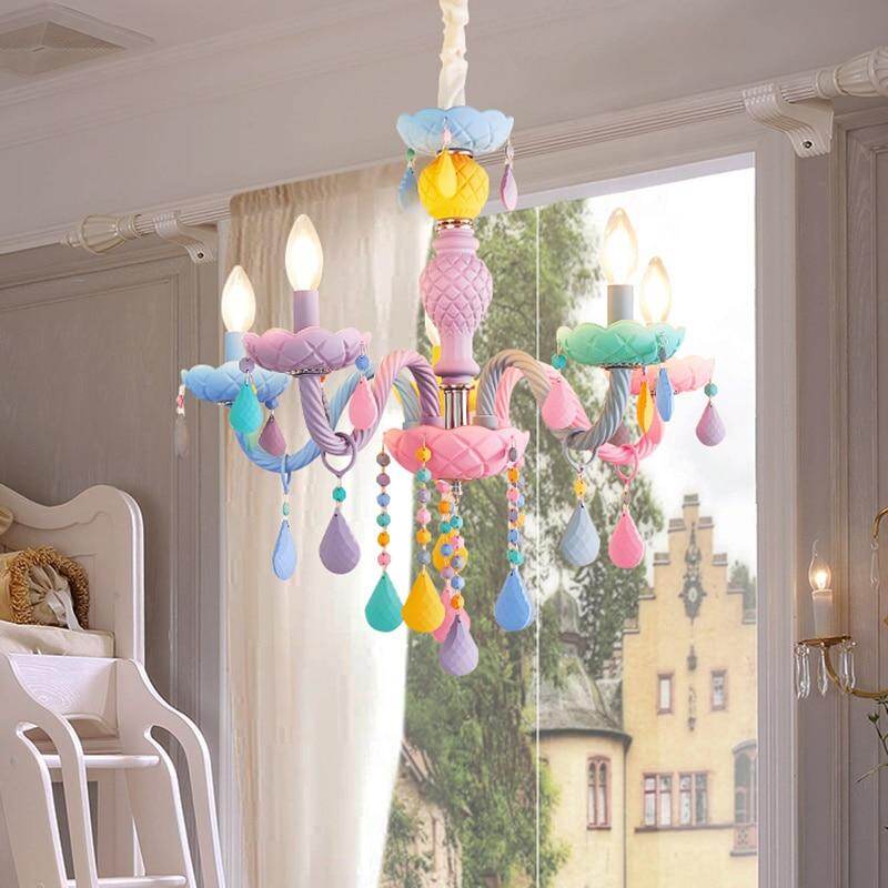 Makaron Color Crystal Pendant Lamp Children Bedroom Lamp Creative Fantasy Luminaire Stained Glass Lustre Candle Hanging Lamp