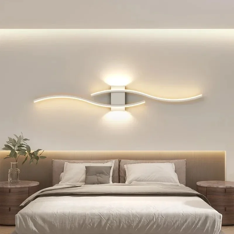 Modern LED Strip Wall Lamp Double Curve Remote Control Light Bedside Decor Black Gold Wall Sconces Living Room Bedroom