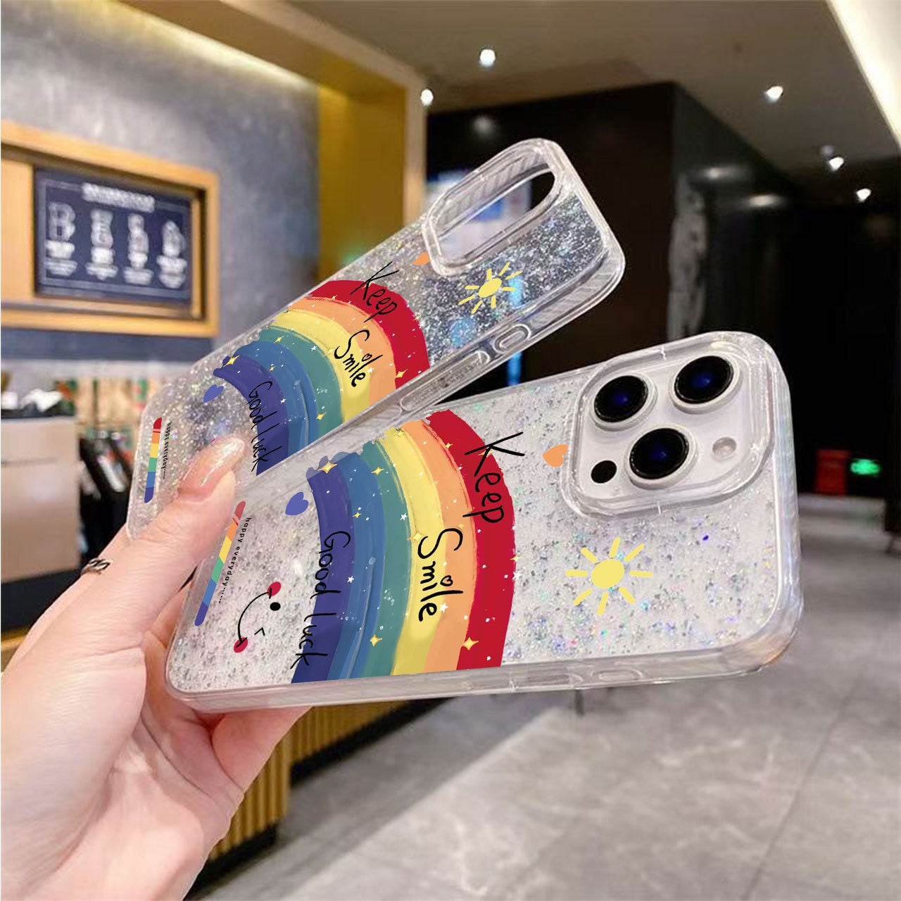 Rainbow  Glitter Phone Case For iPhone 16 15 14 13 12 11 Pro XS MAX 7 XR 8 7 Plus Clear Cover Fundas