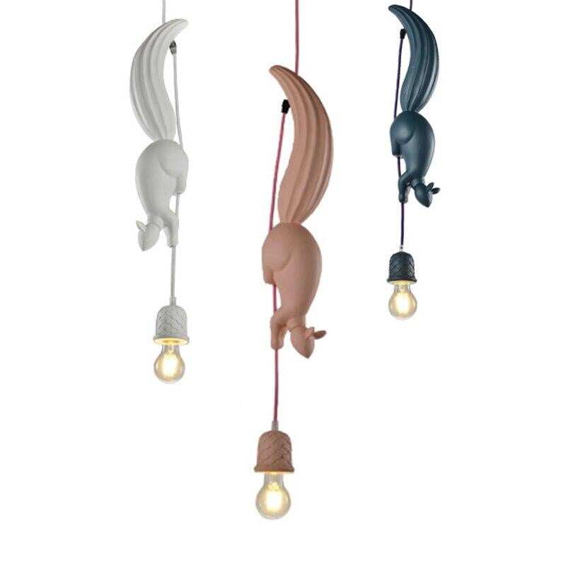 LED Hanglamp Squirrel Shape Nordic Creative Hanging Pendant Light Lamp For Dining Room Living Room Kids Room Pink Blue White E27