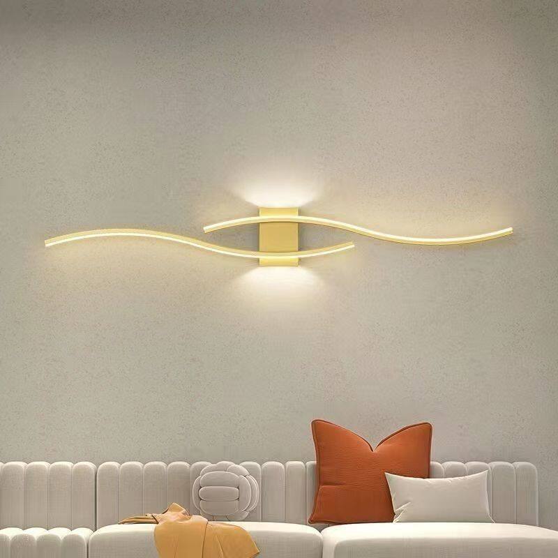 Modern LED Strip Wall Lamp Double Curve Remote Control Light Bedside Decor Black Gold Wall Sconces Living Room Bedroom