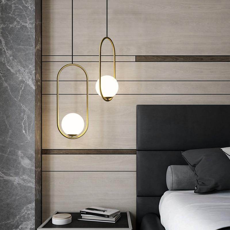 Modern LED Round Glass Ball Pendant Lights Iron E14 Pendant Lamps Hanging Light Fixture for Living Room Bedroom Dining Room