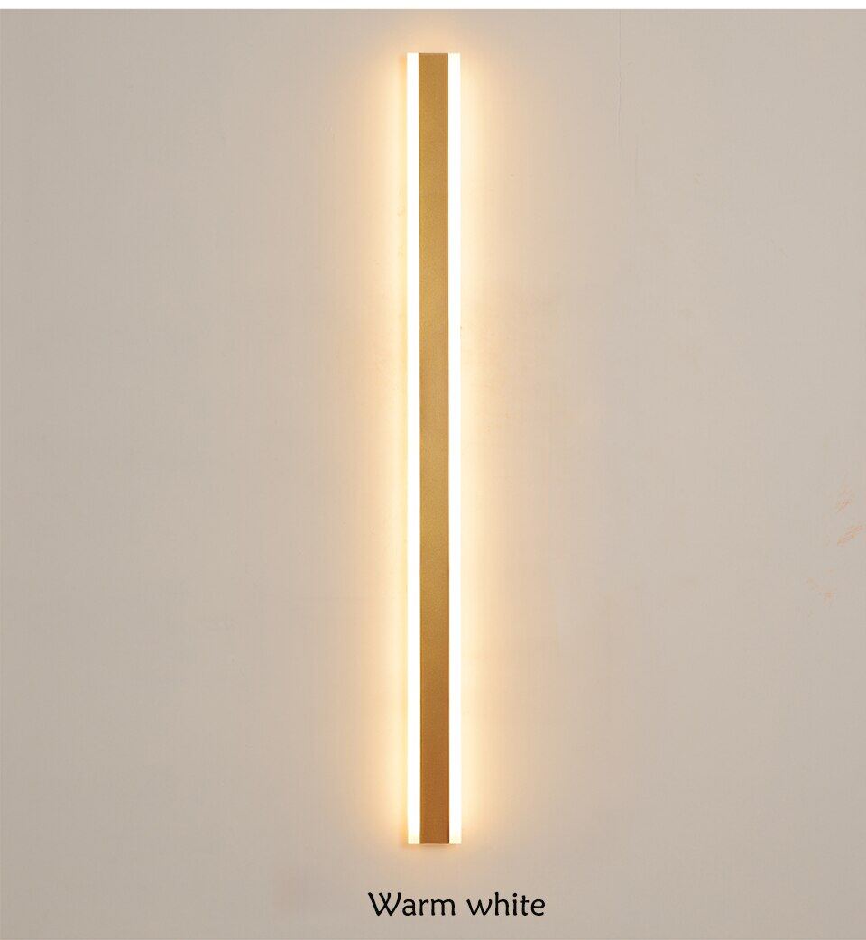 Modern IP65  Waterproof Outdoor Lights Stainless Steel Long LED Wall Lamp Gold Light Garden Porch Sconce Luminaire Exterieur