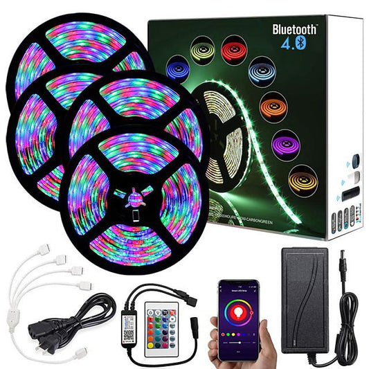 20M (4x5M) App Intelligent Control Bluetooth Music Sync Flexible Led Strip Lights 2835 RGB SMD 1080 LEDs IR 24 Key Bluetooth Controller with 12V Adapter Kit