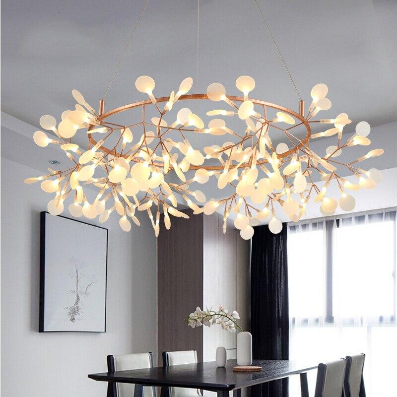 Big Round Modern LED Lamp Firefly Tree Branch Leaf Pendant Light Flower Suspension Lamps Restaurant Art Bar Home Lighting