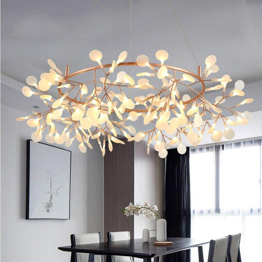 Big Round Modern LED Lamp Firefly Tree Branch Leaf Pendant Light Flower Suspension Lamps Restaurant Art Bar Home Lighting
