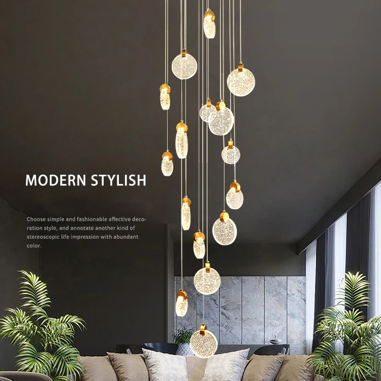 Modern Pendant Lamp For Stairwell Led Hanging Light For Hall Pendant Lights Living Room Round Glass Restaurant Kitchen Lighting