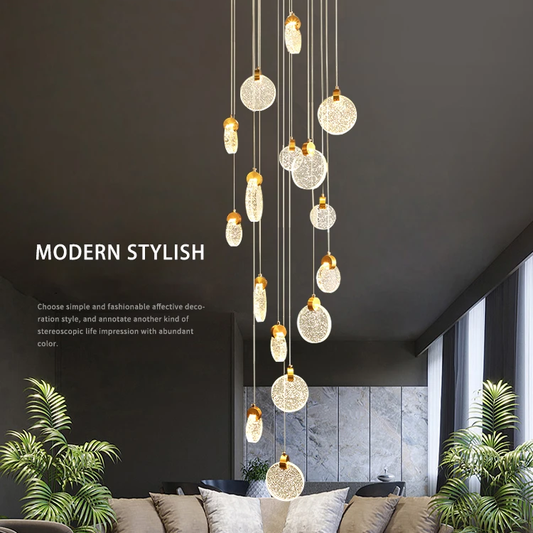 Modern Pendant Lamp For Stairwell Led Hanging Light For Hall Pendant Lights Living Room Round Glass Restaurant Kitchen Lighting