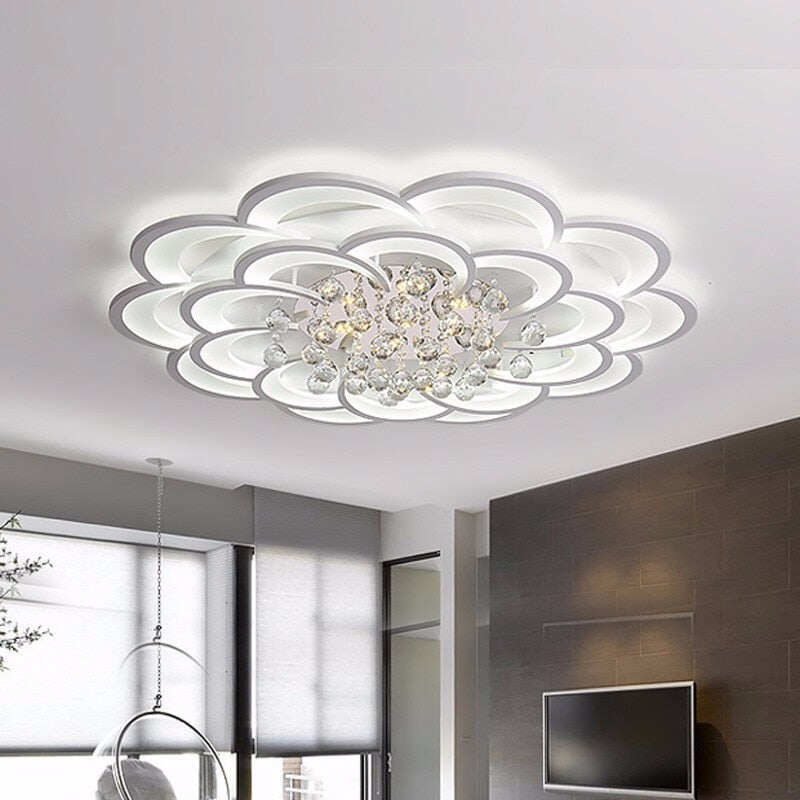 White Modern LED Ceiling Lights Fixture With Remote For Living Dining Room Home Bedroom Plafon Lamp Crystal Lighting Lustre