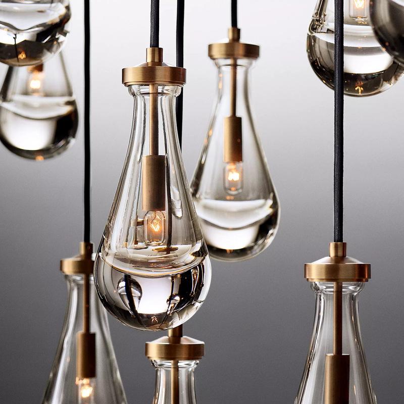 Light Luxury Full Copper Glass Creative Water Drop Chandeliers