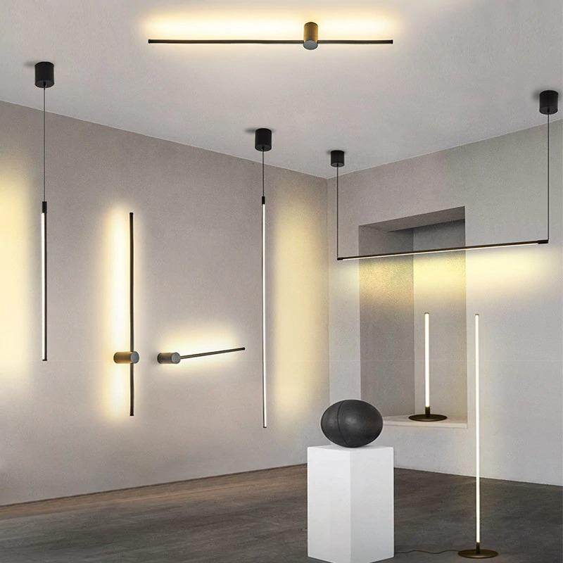 Modern LED Cylindrical Pendant Lights Background Strip Hanglamp Long Bar Luminarias Long-Line Bedroom Industrial Lamp