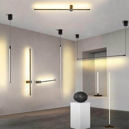 Modern LED Cylindrical Pendant Lights Background Strip Hanglamp Long Bar Luminarias Long-Line Bedroom Industrial Lamp