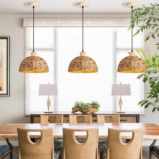 Hand Woven Rattan Pendant Light Adjustable Hemp Hanging Pendant Light Chinese Style Bamboo Home Decor Lighting