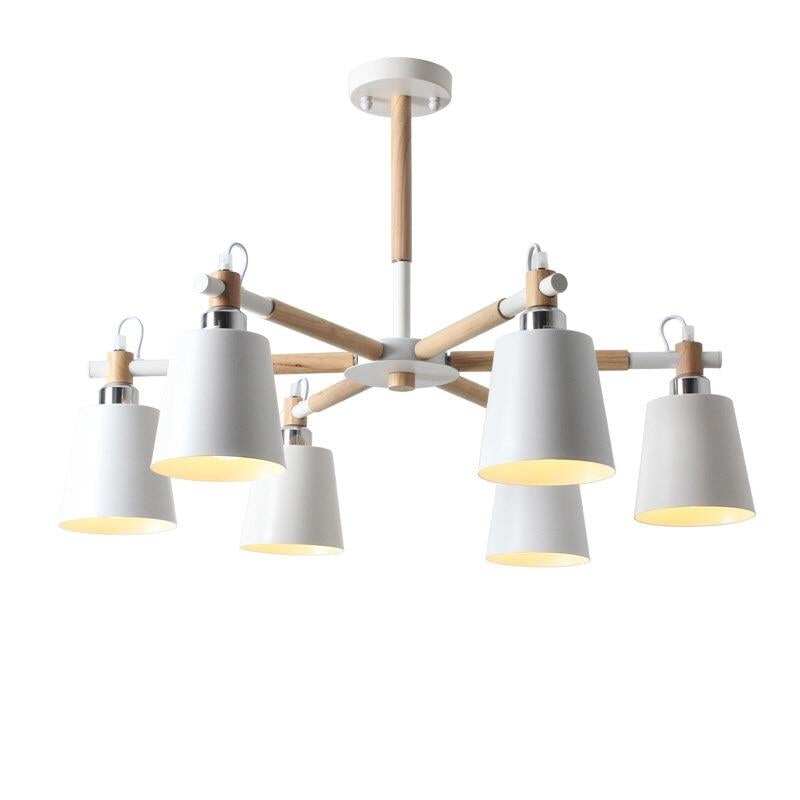 Nordic Creative Simple 3/6/8 Heads Solid Wood LED Pendant Light White Black Color Iron+Solid Wood E27 Holder Modern Ceiling Lamp
