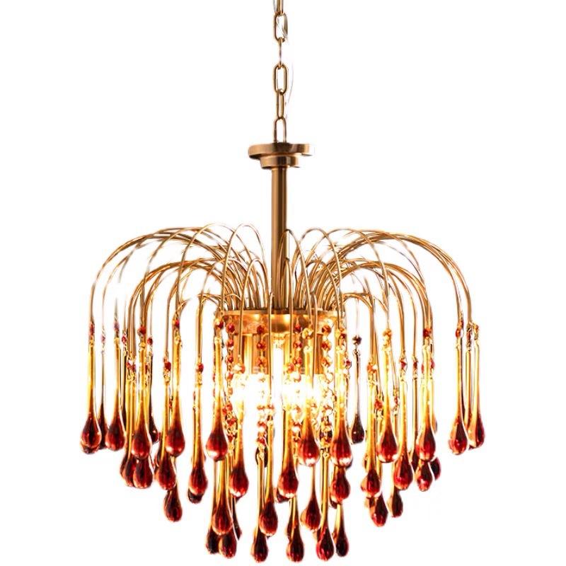 Retro Water Drop French Light Luxury Living Room Bedroom American Glass Chandelier