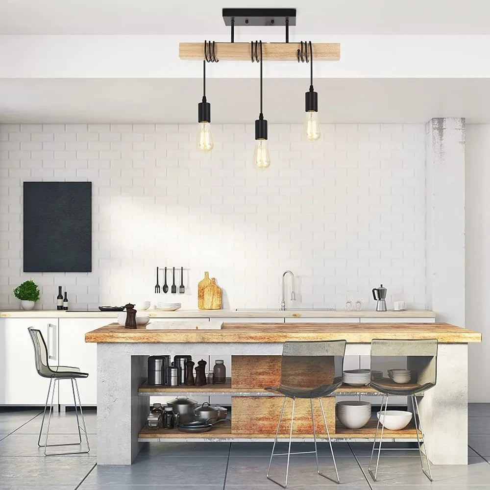 Retro Chandelier Ceiling Light Wood Art Winding Ceiling/Hanging Lamps for Living Room Dining Room Bedroom