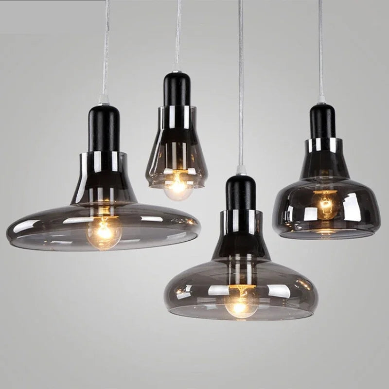 LED Chandelier Modern Minimalist Smoke Gray Glass Restaurant Bar Bedroom Bedside Single Head Pendant Lamp Indoor Lighting