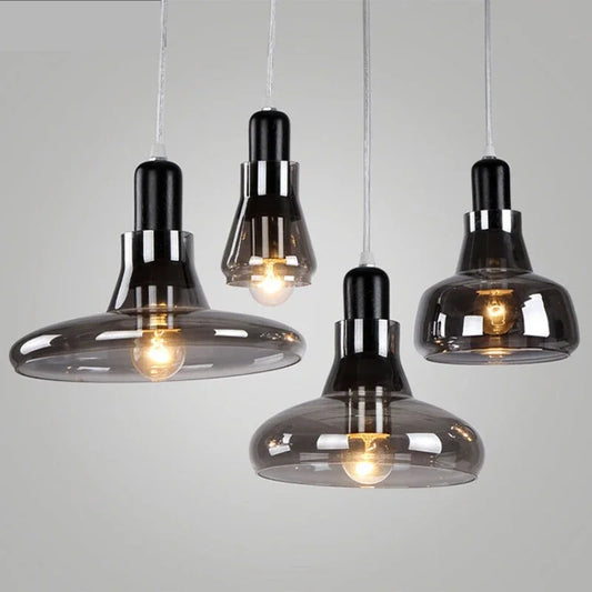 LED Chandelier Modern Minimalist Smoke Gray Glass Restaurant Bar Bedroom Bedside Single Head Pendant Lamp Indoor Lighting