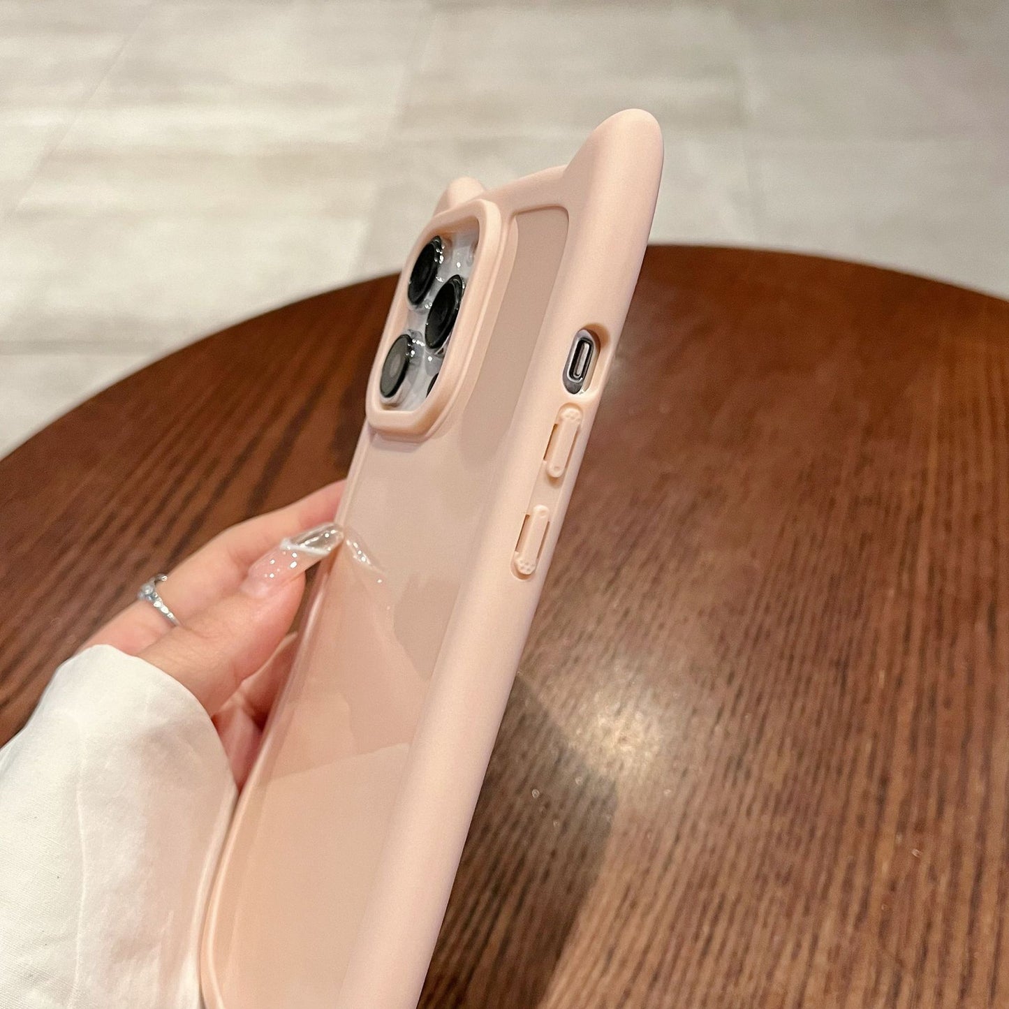 Cute Cartoon 3D Cat Ear Phone Case For iPhone 16 Plus 15 14 13 12 11 Pro Max Animal Design Matte Soft Silicone Protection Cover