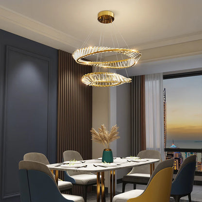 Dimmable Crystal Chandeliers Lighting Modern Ring Pendant Light LED Lamp Fixtures for Dining Room Livingroom Bedroom Kitchen