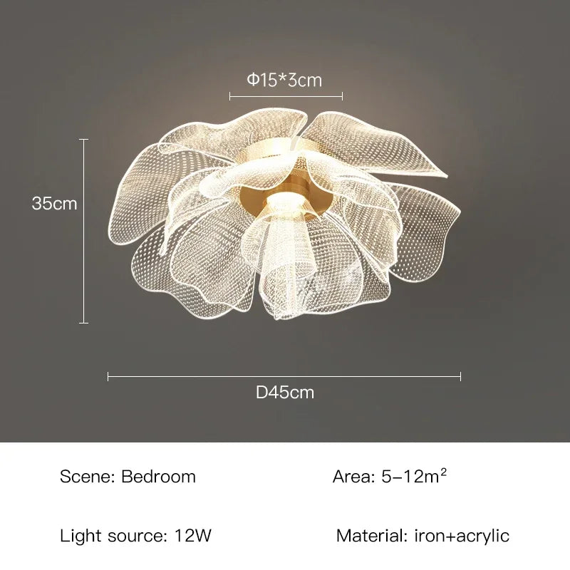 LED Ceiling Light Flower Design Acrylic Lamp Study Bedroom Entrance Hallway Light Interior Gold Luxury Lighting